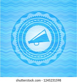 megaphone icon inside water concept style badge.