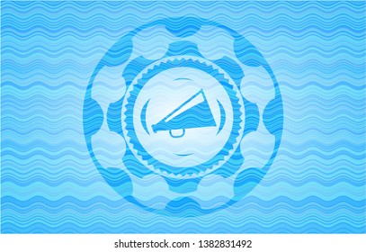 megaphone icon inside water concept style badge.