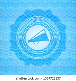 megaphone icon inside water wave representation emblem.