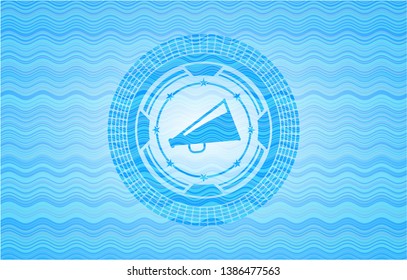 megaphone icon inside water wave representation style emblem.