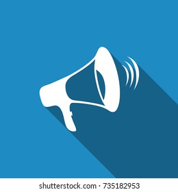 Megaphone icon isolated with long shadow. Flat design. Vector Illustration