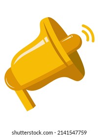 Megaphone icon. Loud announcement. Yellow loudspeaker sign. Shout into the speaker. Bullhorn Alert. Noise speaker. News announcement. Notification icon isolated on white background. Vector.