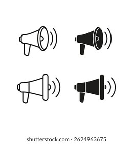 Ícone do Megafone. Conjunto de vetores de alto-falante. Sinal de Bullhorn. Sinais de alto-falante isolados. Mensagem de anúncio. Venda do anúncio de marketing. Conjunto de sinais vetoriais Megaphone.