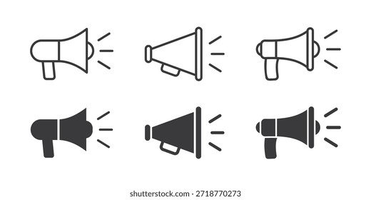Icono de megáfono. Conjunto de Vector de altavoz. Conjunto de iconos de megáfono de altavoz. Megáfono eléctrico con sonido o publicidad de marketing.