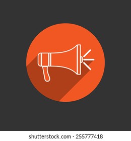 Megaphone icon. Loudspeaker web element button. Green background. Vector illustration