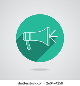 Megaphone icon. Loudspeaker web element button. Green background. Vector illustration