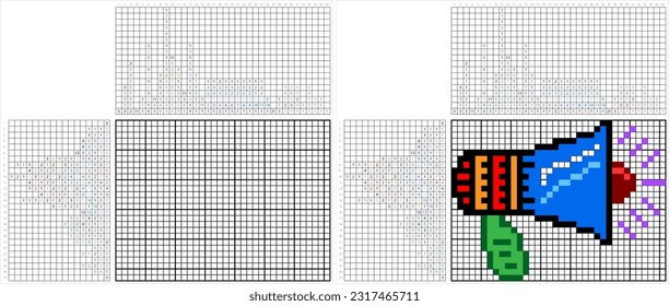 Megaphone Icon Nonogram Pixel Art, Loudspeaker, Bullhorn Icon Vector Art Illustration, Logic Puzzle Game Griddlers, Pic-A-Pix Picture Paint By Numbers