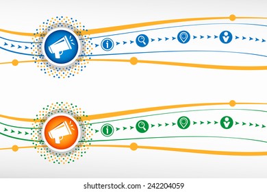 Megaphone icon on background for banner, web, site, design, advertising, print, poster. Vector template.