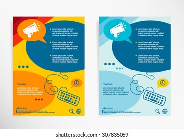 Megaphone icon on chat speech bubbles. Modern flyer, brochure vector template..