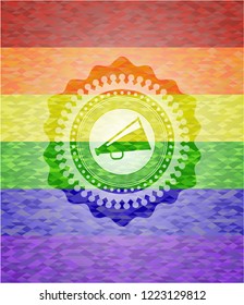megaphone icon on mosaic background with the colors of the LGBT flag