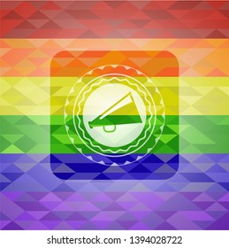 megaphone icon on mosaic background with the colors of the LGBT flag
