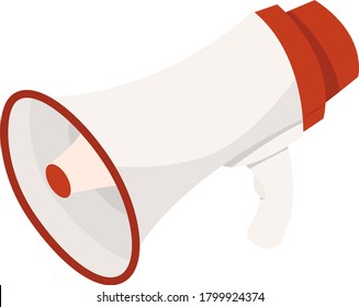 Megaphone icon on white background, flat cartoon colorful loud-hailer symbol speaking trumpet illustration