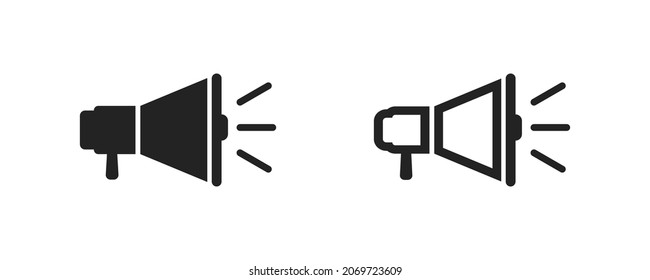 Megaphonsymbol auf weißem Hintergrund. Flachsatz mit Bullhorn-Symbol für Web-Design. Vektorgrafik. Einfache Vektorgrafik. Lautsprechersymbol. Schwarzes, isoliertes Megaphon. EPS10.