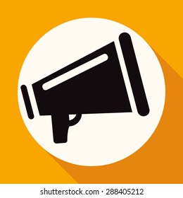 Megaphone icon on white circle with a long shadow