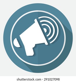 Megaphone icon on white circle with a long shadow