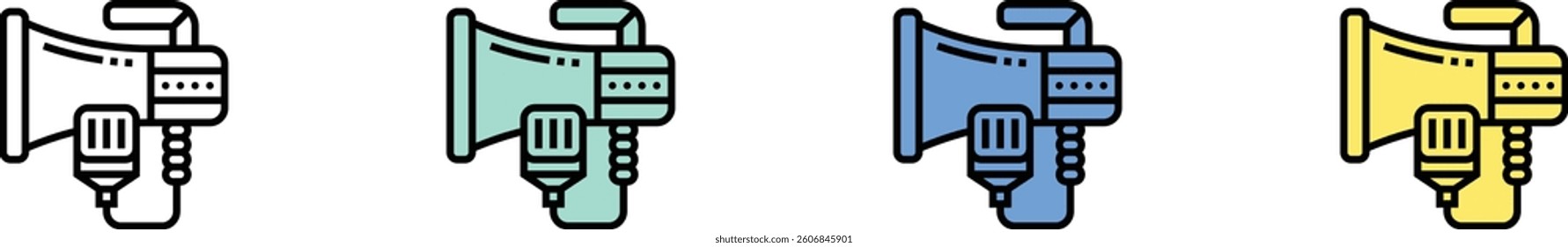 megaphone icon. Outline, Green, Blue and Yellow Style Design Isolated On White Background