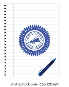 megaphone icon pen effect. Blue ink. Vector Illustration. Detailed.