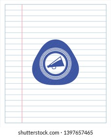 megaphone icon pen strokes emblem. Blue ink. Vector Illustration. Detailed.