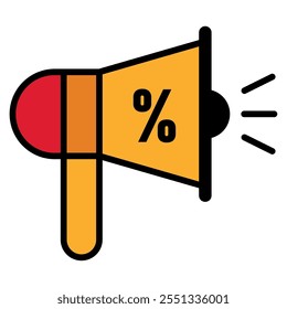 Megaphone icon with percentage for promotions, Vector