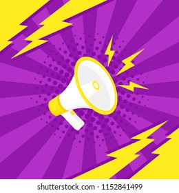 Megaphone icon in pop art style. Vector illustration.