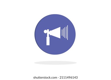 Megaphone icon, purple circle with shadow below on white background, modern style, vector.