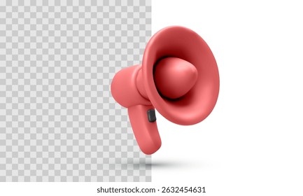 Megaphone Icon In Red Color With Black Button, Ideal For Marketing, Announcement, Promotion, And Communication UI Design Elements. Bold And Smooth 3D Style. Vector Illustration.