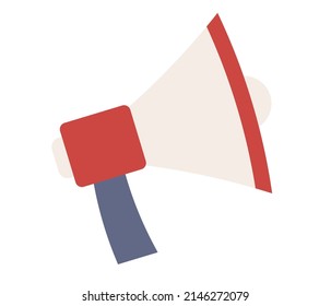 Icono de megáfono. Altavoz rojo. Ilustración plana del vector