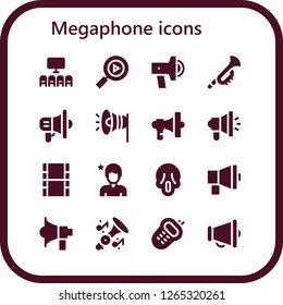  megaphone icon set. 16 filled megaphone icons. Simple modern icons about  - Cinema, Multimedia, Promotion, Trumpet, Megaphone, Movie, Influencer, Scream, Walkie