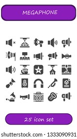 megaphone icon set. 25 filled megaphone icons.  Collection Of - Volume, 3d, Megaphone, Cinema, Trumpet, Movie, Horn, Loudspeaker, Audio, Gramophone, Amplifier, Walkie