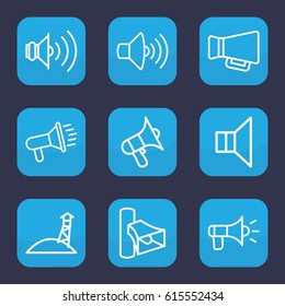 Megaphone icon. set of 9 outline megaphone icons such as volume, megaphone
