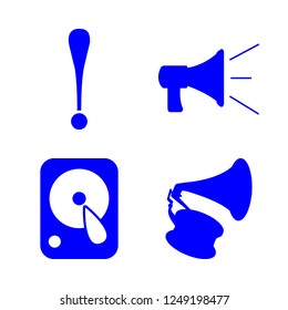 megaphone icon set about gramophone, loudspeaker and attention vector set