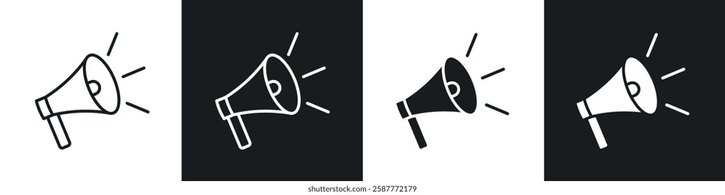 Megaphone icon set black and white colors. Graphic Vector icons pack