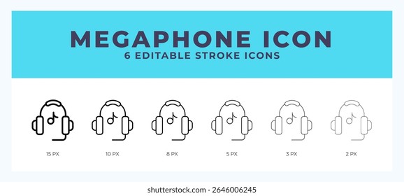 Megaphone icon set with different stroke. Vector illustration with editable stroke.