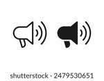 Megaphone icon set. Electric megaphone symbol with sound. Loudspeaker megaphone. Advertising concept. 