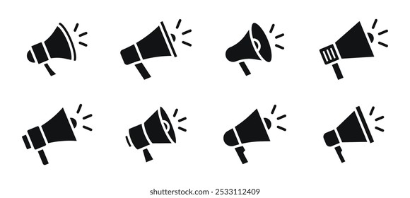 Megaphone icon set. Loudspeaker icon. Advertising and marketing icons. Vector illustration.