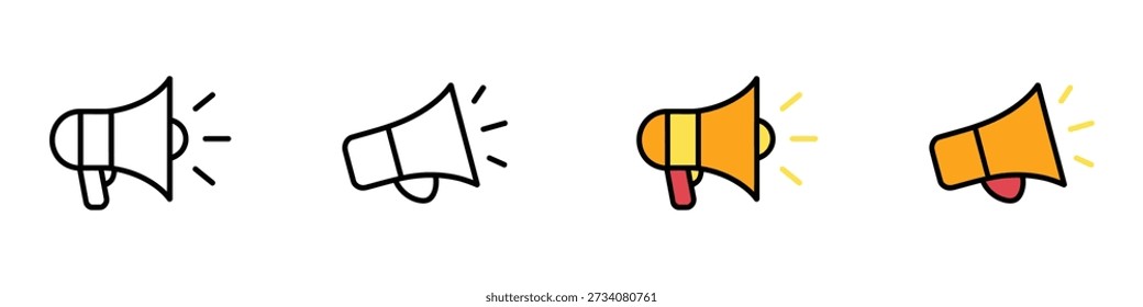 Megaphone icon set. Loudspeaker, announcement and communication symbol. vector illustration.