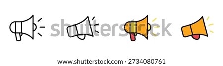 Megaphone icon set. Loudspeaker, announcement and communication symbol. vector illustration.