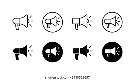 Megaphone icon set. Loudspeaker with sound. Bullhorn button. Loud speaker public announcement and advertising. Vector illustration
