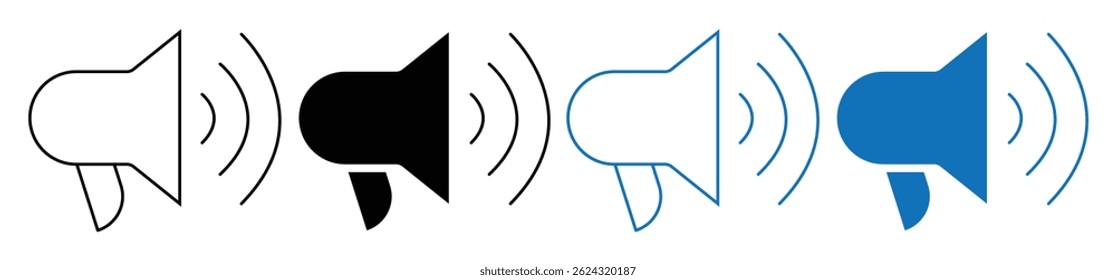 Conjunto de iconos de megáfono: símbolo de altavoz con ondas de sonido