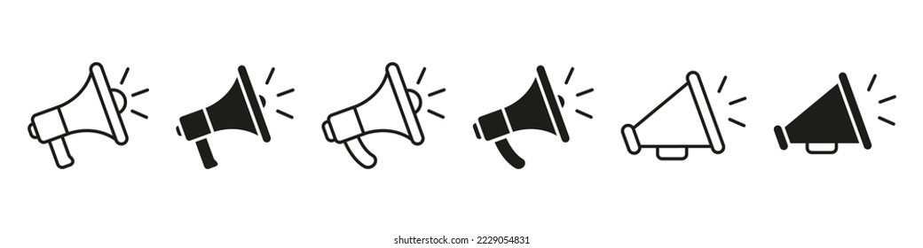 Megaphone icon set. Loudspeaker vector sign. Shout announce isolated on white background. Loud speaker public announcement. 