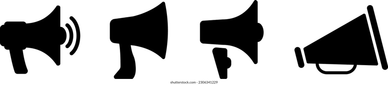 Conjunto de iconos de megáfono. Signo vectorial de altavoz. Colección de iconos de megáfono de altavoz. Concepto publicitario. Ilustración del vector
