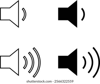 Megaphone icon set. Loudspeaker vector sign. Shout announce isolated on transparent background. Loud speaker public announcement vector collection representing sound, audio, and music.