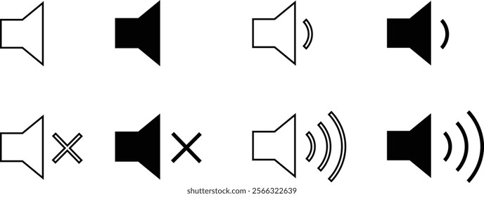 Megaphone icon set. Loudspeaker vector sign. Shout announce isolated on transparent background. Loud speaker public announcement vector collection representing sound, audio, and music.