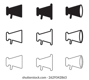 Conjunto de iconos de megáfono. Variantes de ícono de megáfono. Conjunto de iconos de megáfono. Vector de símbolo de altavoz
sólido e icono de contorno.