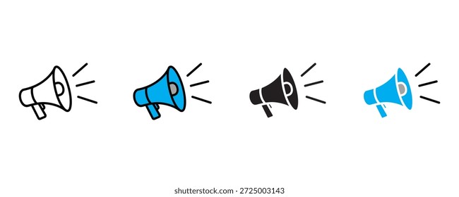 Vector del sistema del icono del megáfono en el fondo blanco. comunicación, comercialización, anuncio, promoción, publicidad, altavoz, símbolo que habla público. Ilustración vectorial.