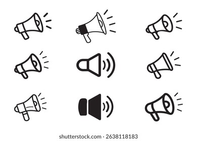 Megaphone icon set vector outline. Megaphone vector icons. Loudspeaker icon set vector on white background