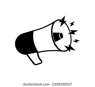 Megaphone icon. Silhouette, black, megaphone with lightning, speaking mouthpiece. Vector icon