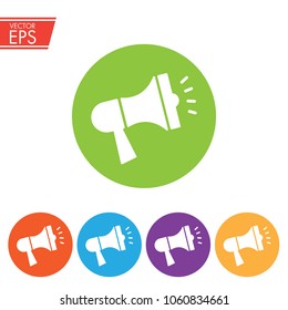 Megaphone icon for social media marketing concept. Noisy Loudspeaker. Speech message communicate sign. Public broadcasting voice concept illustration.