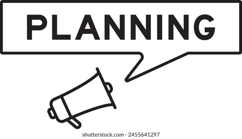 Icono del megáfono con el Anuncio de la burbuja del discurso en la planificación de la palabra sobre fondo blanco