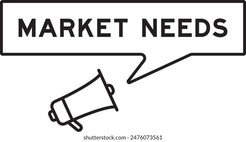 Megaphone icon with speech bubble banner in word market needs on white background